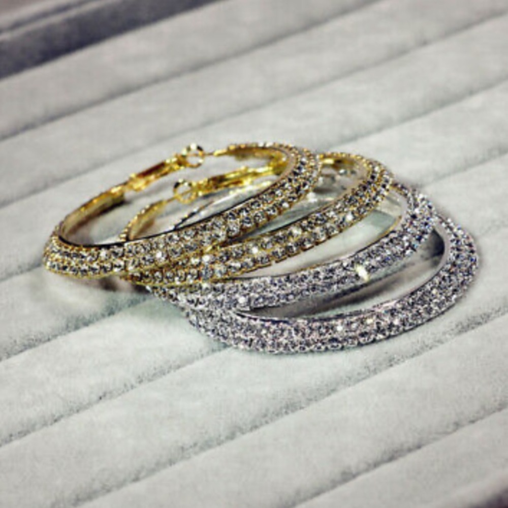 New 925 Sterling silver Hoop Diamond Earrings - Picture 2 of 5